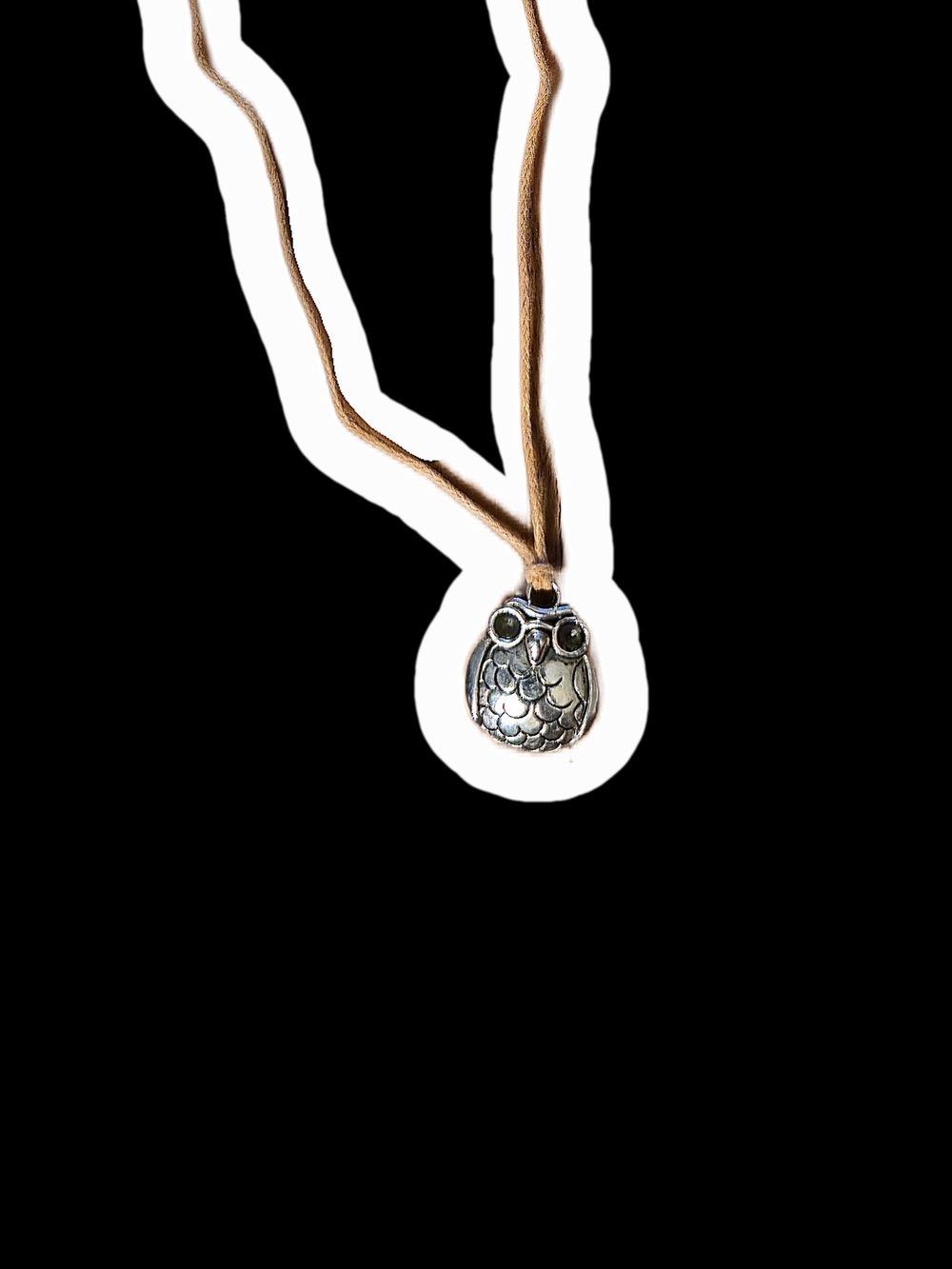 Silver Owl Pendant Necklace on Tan Suede Cord